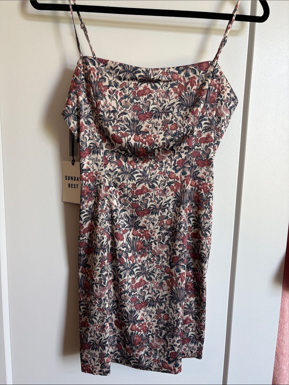 Sunday Best Cream Slip Dress with Red Floral Print